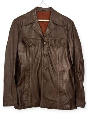 Vintage 100% Leather Brown Women’s Jacket Size M Button V-Neck German